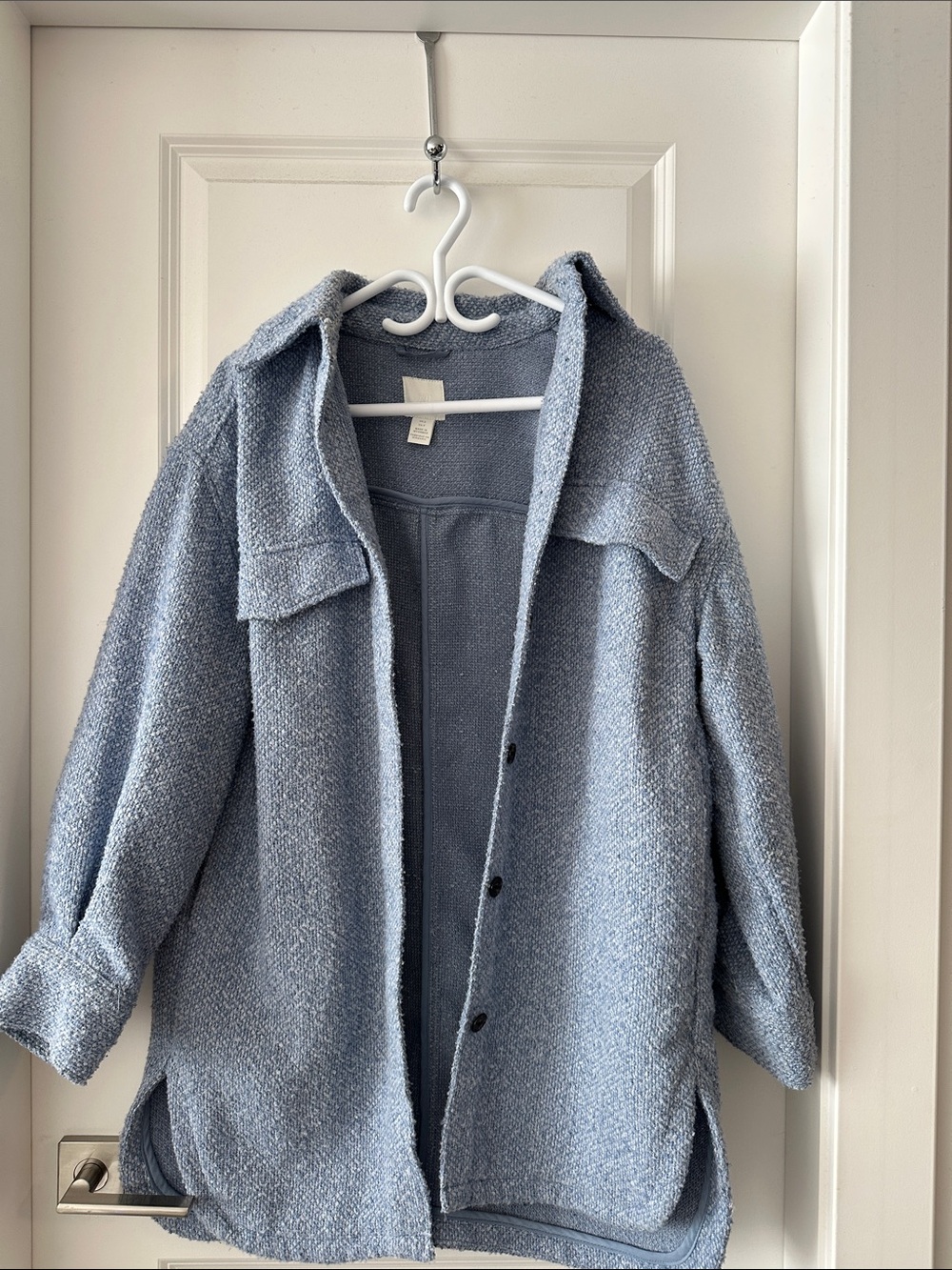 H&M Light Blue Textured Button-Up Shacket